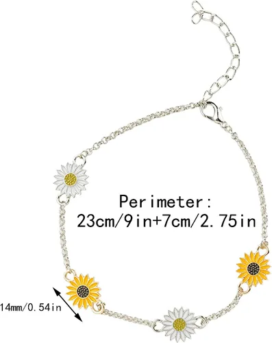 Vista 6 de Pulsera de aleación de girasol tobillera europea y creativa simple de dos colores margarita tobillera tobillera femenina simple margarita creativa