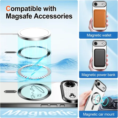 Vista 3 de Hython Funda para iPhone Air con purpurina, compatible con MagSafe Love Heart fundas magnéticas transparentes para teléfono para mujeres y niñas