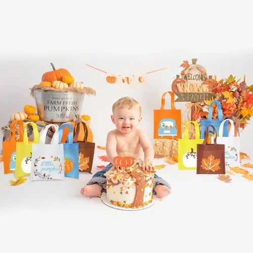 Vista 7 de FHzytg 20 bolsas de regalo de calabaza azul para fiesta, bolsas de dulces para fiesta de otoño, bolsas de regalo de calabaza de Halloween, bolsas