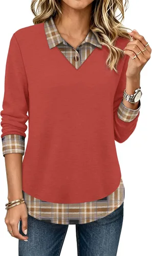 Vista 11 de OFEEFAN Camisas tipo polo de manga larga para mujer, trajes de profesores de otoño