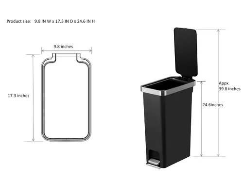 Vista 5 de IXII Bote de basura de 10.5 galones, cubo de basura delgado de plástico para cocina, color negro
