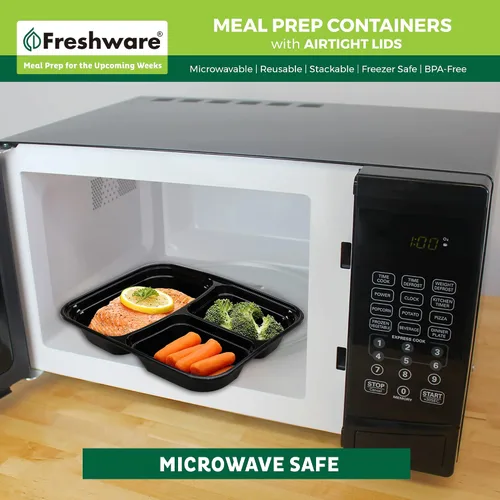 Vista 8 de Freshware Contenedores de preparación de comidas [21 unidades] 3 compartimentos con tapas, contenedores de almacenamiento de alimentos, caja Bento