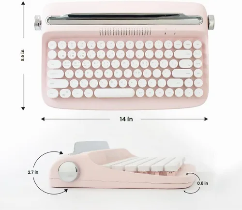 Vista 3 de YUNZII ACTTO B303 Wireless Retro Typewriter Bluetooth Keyboard(Baby Pink) Conexión estable de Bluetooth, tiempo de espera largo, con soporte
