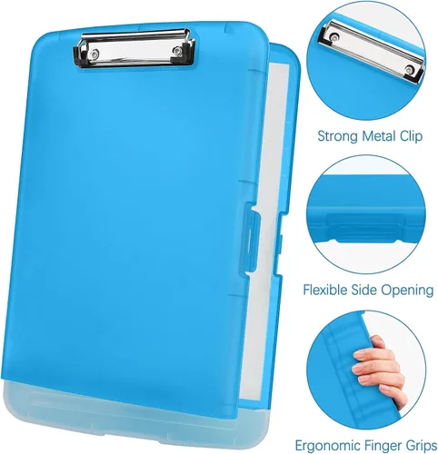 Vista 3 de Meiikun Portapapeles con almacenamiento, portapapeles de plástico de 8.5 x 11 pulgadas con soporte para bolígrafo, carpeta portapapeles de Azul
