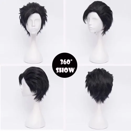 Vista 9 de Peluca corta de pelo sintético para hombre, color naranja