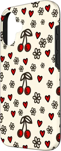 Vista 2 de Carcasa para iPhone 16 con diseño de cerezas, cerezas, diseño de corazón de San Valentín, color rojo