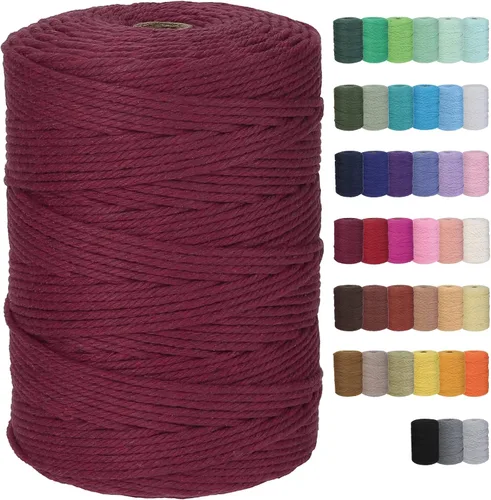 Vista 14 de Cuerda de macramé de algodón de 2 mm, 220 yardas, suministros naturales de macramé de color, cuerda de algodón suave para artesanía, para colgar