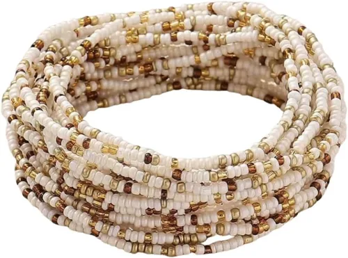 Vista 23 de Caiyao 12 pulseras apilables con cuentas de resina multicapa bohemia, pulseras elásticas de cuentas de cristal de colores, pulseras elásticas