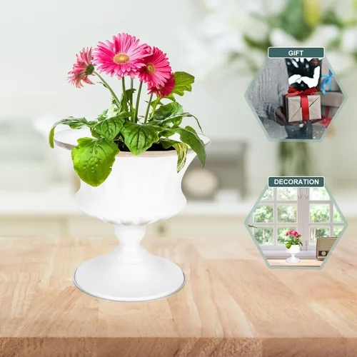 Vista 3 de PRETYZOOM Maceta pequeña de urna, florero de cerámica blanca para centro de mesa, arreglo floral blanco, decoración de mesa de boda