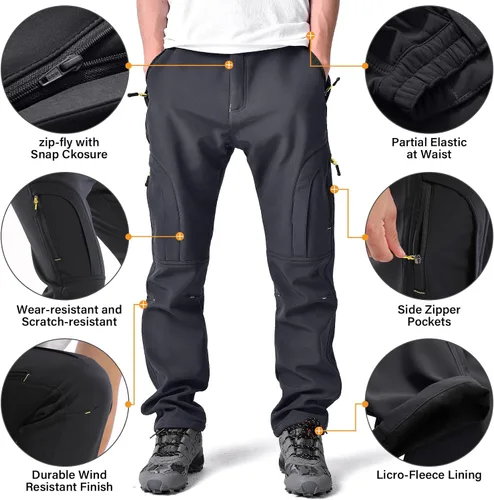 Vista 4 de Toomett Pantalones de nieve para senderismo para hombre, esquí, invierno, con forro polar, repelente al agua, campamento, caminar, pesca