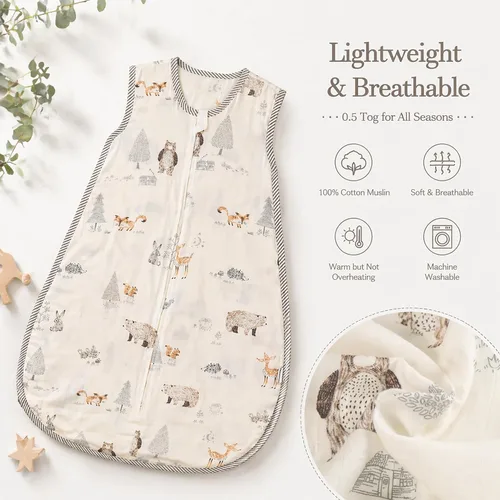 Vista 6 de Toddler Sleep Sack Muslin Cotton Summer Baby Wearable Blanket Lightweight Sleeping Bag