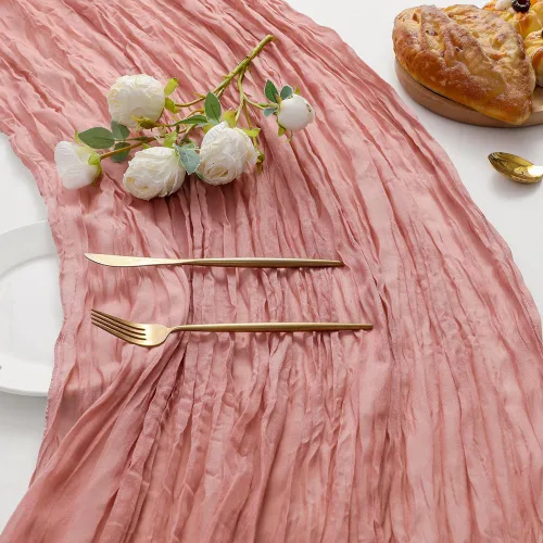 Vista 5 de Paquete de 12 manteles de gasa con rosa de cedro polvoriento, de 10 pies, para decoración de boda (35 x 120 pulgadas)