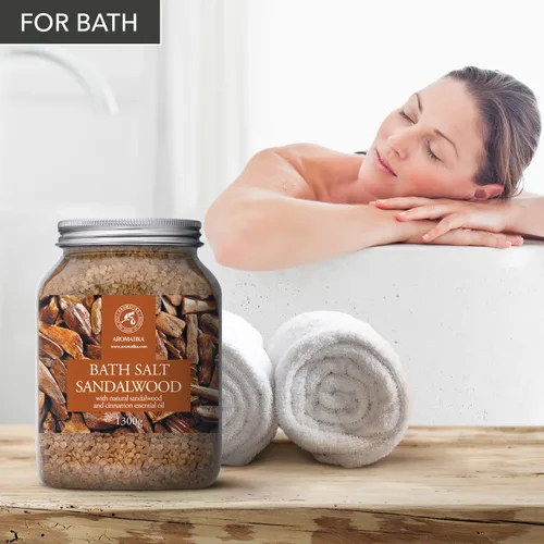 Vista 3 de Sal marina de baño sándalo 46 onzas (45.86 oz) – Sales de baño con sándalo y canela aceite esencial para baño – Baño relajante – Relajación muscular