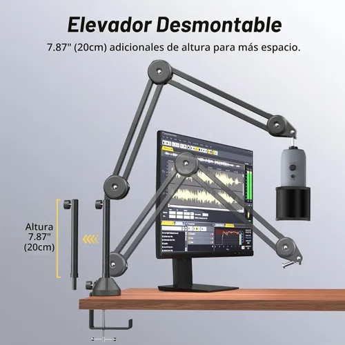 Vista 2 de TONOR Brazo de brazo de micrófono, brazo de micrófono ajustable con filtro pop extra grande, adaptador de tornillo de 3/8 pulgadas y 5/8 pulgadas