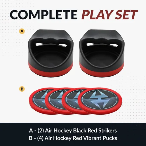 Vista 3 de Hathaway Arcade Air Hockey 4 en huelgas y discos de 3 pulgadas - Negro y rojo