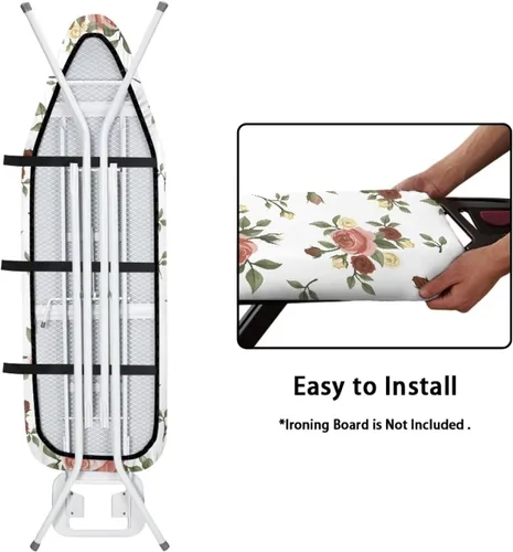 Vista 5 de Funda para tabla de planchar con estampado de rosas vintage con gancho y bucle, sujetadores ajustables, fundas protectoras para tabla de planchar
