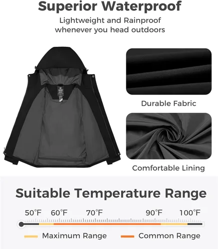 Vista 4 de wantdo Chaqueta impermeable ligera para hombre con capucha rompevientos