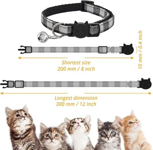Vista 2 de Collar de gato MJIYA con campana, collar de cuadrícula separable con hebilla de plástico, ligero ajustable, de nailon, collares de gatito