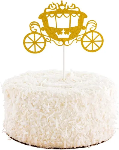 Vista 9 de Restaurantware Top Cake Toppers 8 x 3.8 pulgadas, 100 adornos de tiara para tartas, detalles de purpurina, cumpleaños, papel dorado, decoración