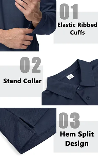 Vista 2 de TACVASEN Men's Polo Shirts Performance Quick-Dry Water Resistant Casual Golf Shirt Long Sleeve Shirts