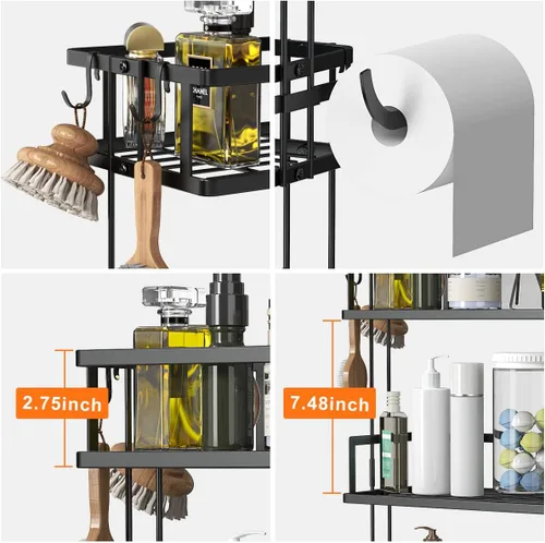 Vista 7 de FLOLXNB Estante de Almacenamiento Sobre el Inodoro, Organizador de Almacenamiento de Baño de 2 Niveles Actualizado Sin Perforaciones para Inodoro