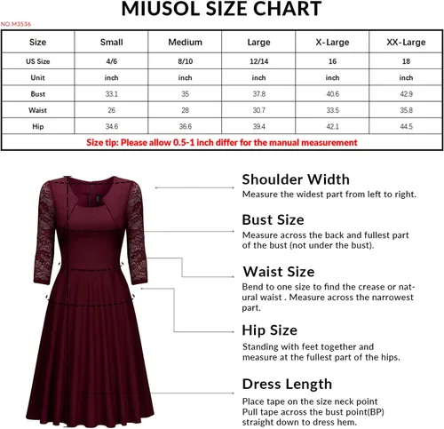 Vista 6 de Miusol Vestido de cóctel de manga 23 con cuello cuadrado y encaje floral para mujer