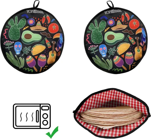 Vista 7 de Tortillada - Calentador de tortilla de 12 pulgadas/recipiente de calor para microondas hecho de algodón/poliéster (negro)