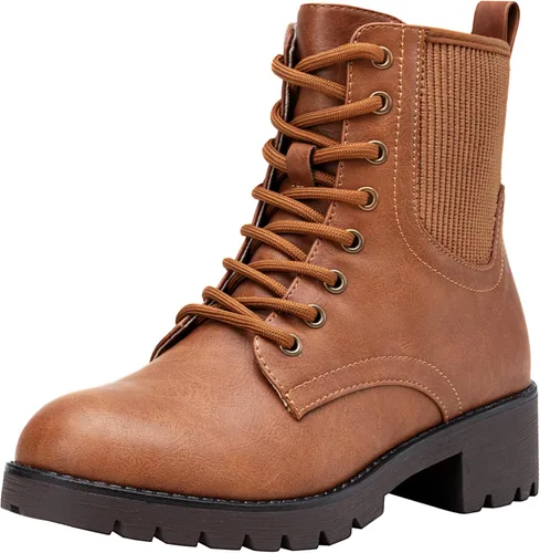 Vista 13 de Vepose Women's 916 Ankle Boots, Combat Lace up Short Booties with Inside Zipper
