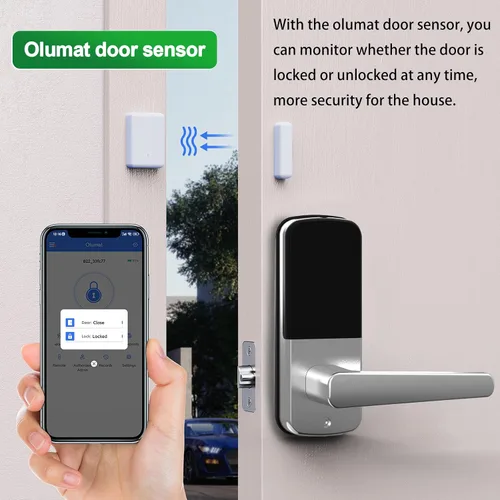 Vista 3 de Olumat Cerradura inteligente con sensor de puerta, huellas dactilares, código, entrada sin llave, fácil instalación, garantía de satisfacción de 30