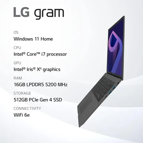 Vista 17 de LG gram (2022) Laptop 15Z90Q con pantalla táctil de 15.6", Intel Core i7 de 12ª generación, 16 GB de RAM, SSD de 512 GB, Windows 11, Gris