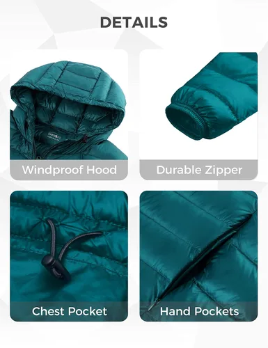 Vista 5 de Wantdo Chaqueta de plumón plegable con capucha para mujer, abrigo de invierno ligero