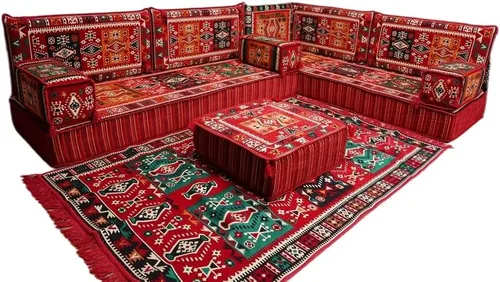 Vista 43 de arabicsofa Juego de asientos Jalsa en forma de L – Majlis árabe hecho a mano con almohadas de respaldo