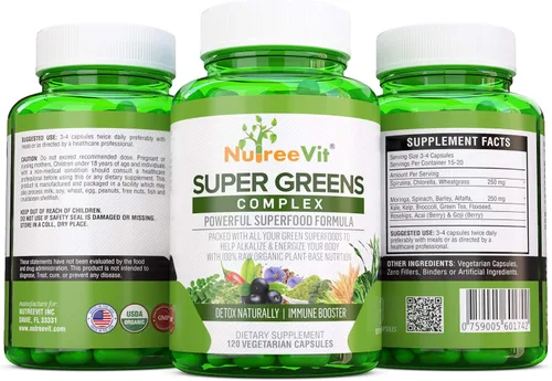 Vista 4 de SuperGreens – Espirulina, Chlorella, Wheatgrass + más – & Inmune Booster de energía, 1