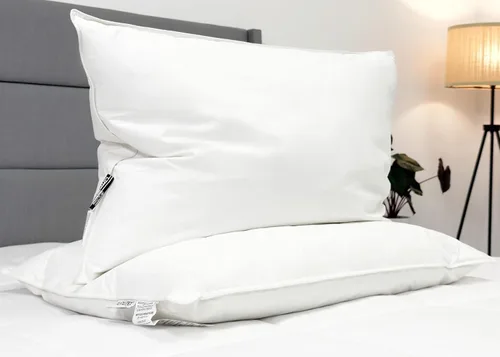Vista 2 de Juego de almohadas de cama de tamaño estándar con plumas y plumón de hotel (paquete de 2)