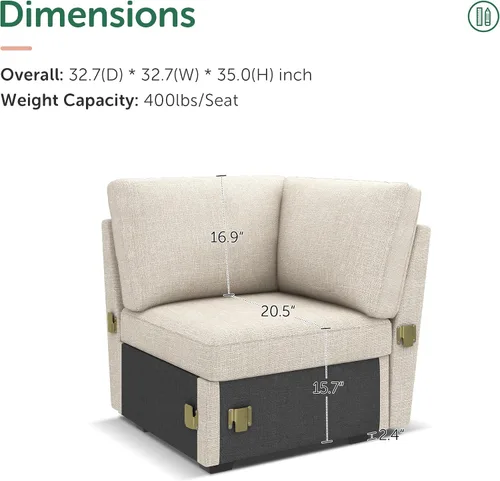 Vista 2 de HONBAY - Asiento esquinero para sofá cama modular, módulo de esquina para sofá cama modular con cama extraíble, color beige