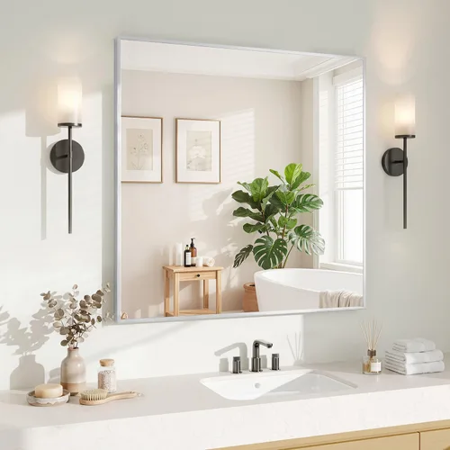 Vista 48 de Koonmi Espejo de pared rectangular negro, espejo de baño de 20 x 30 pulgadas, espejo de tocador con marco de aluminio para entrada, sala de estar