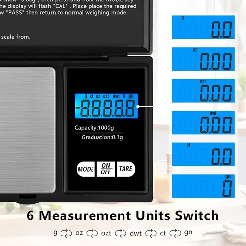 Vista 2 de Negro 35.27 oz Digital Pocket Gram Escala 0.00 oz Precisión, Pesaje de Alta Precisión Gramos de Escala Gramos para: Laboratorio, Comida, Cocina