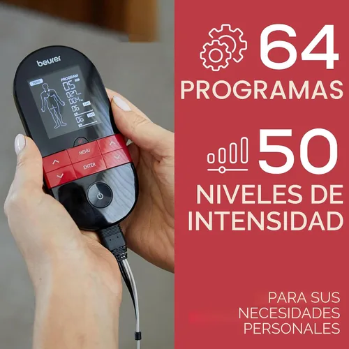 Vista 6 de Beurer EM59 Unidad TENS digital 3 en 1, EMS y terapia de calor para alivio del dolor y relajación, estimulador muscular con 2 canales ajustables, 64