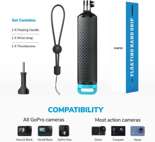 Vista 4 de Mango Flotante Grip Floaty Stick Accesorio Impermeable Compatible con GoPro Hero 13, 12, 11, 10, 9, 8, 7, 6, 5, 4, Session, 3+, 3, Hero(2018), Max