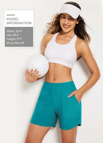 Vista 6 de BALEAF Traje de baño de 5 pulgadas de cintura alta para mujer, de secado rápido, con bolsillos