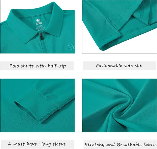 Vista 64 de JINSHI Polo de golf para mujer, de manga larga, con cremallera, deportiva, de secado rápido, atlética, casual, ajustada