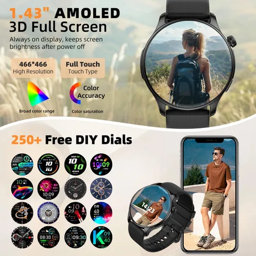 Vista 5 de Reloj inteligente para hombres y mujeres Fitness: impermeable, responder, hacer llamada, digital, relojes para hombres, correr, seguimiento