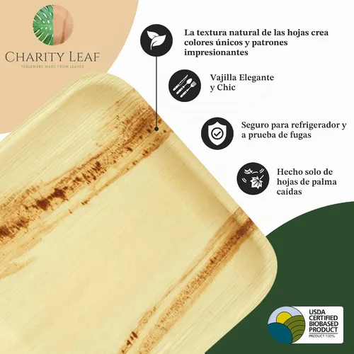 Vista 4 de Bandejas planas redondas de bambú desechables de 13 pulgadas (10 piezas) de bambú para servir, tableros desechables, vajilla ecológica para bodas