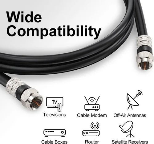 Vista 2 de Postta Cable coaxial digital (6 pies) Cable RG6 negro blindado cuádruple con conectores F-macho