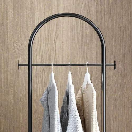 Vista 8 de Perchero independiente con base de mármol, moderno perchero de arco negro para espacios pequeños, perchero de metal resistente, percheros