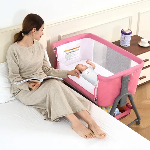 Vista 10 de Real Relax Moisés para bebé, cuna mecedora 3 en 1 para bebé con 6 alturas ajustables, laterales y colchón de malla transpirable, cesta de Gris