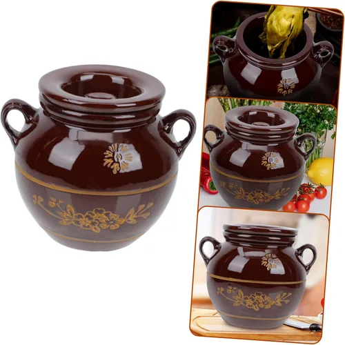 Vista 6 de Yardwe Tarro de encurtido de cerámica con capacidad de 4 libras, contenedor de aceite de manteca de cerdo de porcelana china, tarro