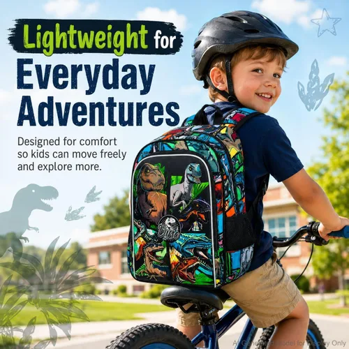 Vista 5 de CCJPX 3Pcs Backpack for Boys, 16 Inch Preschool Elementary Kindergarten School Backpacks and Lunch Box Aa1-dinosaurio Negro