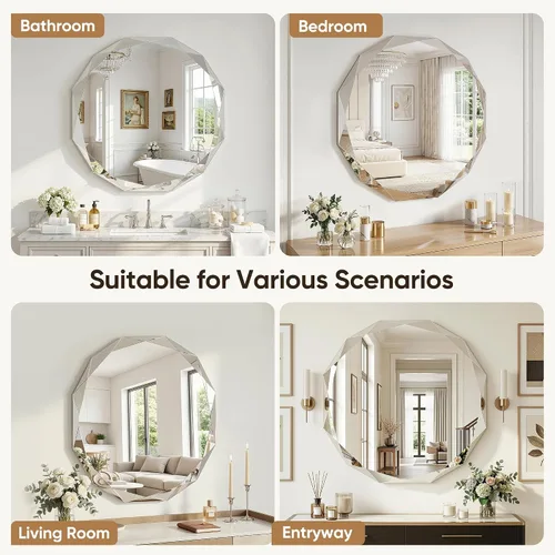 Vista 7 de Suidia Espejo de baño, espejo de pared de 20 x 20 pulgadas, espejo de baño sin marco con borde biselado para dormitorio, sala de estar, entrada