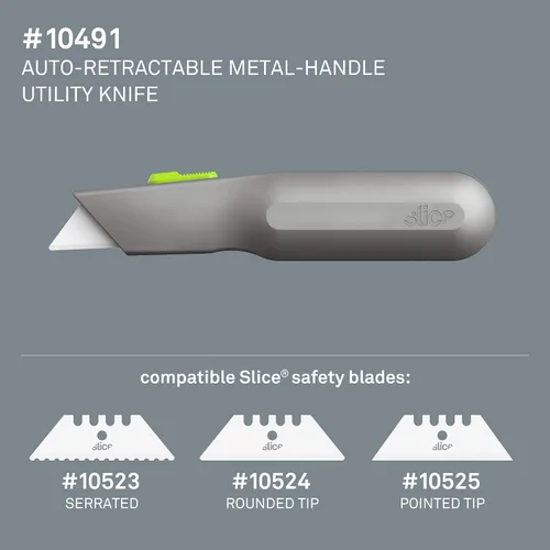 Vista 10 de Cuchillo utilitario con mango de metal, hoja de cerámica amigable con los dedos, se retrae automáticamente para mayor seguridad, mango de metal